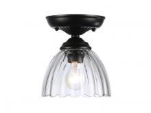 Golden 6952-SF7 BLK-CLR - Audra 1-Light Semi-Flush in Matte Black with Clear Glass