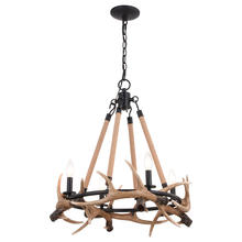  H0262 - Breckenridge 23.25-in. 4 Light Antler Chandelier Aged Iron with Natural Rope