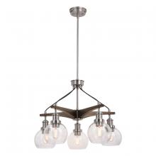  H0256 - Avondale 5 Light Chandelier Satin Nickel and Dark Sycamore