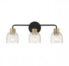  V6-L8-5900-3-143 - Flagler 3-Light Bathroom Vanity Light in Matte Black with Warm Brass Accents