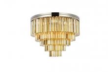  1201F32PN-GT/RC - Sydney 17 Light Polished Nickel Flush Mount Golden Teak (Smoky) Royal Cut Crystal