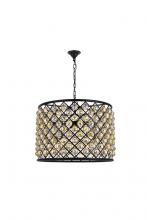  1206D27MB-GT/RC - Madison 8 Light Matte Black Chandelier Golden Teak (Smoky) Royal Cut Crystal