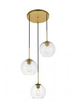  LD2208BR - Baxter 3 Lights Brass Pendant with Clear Glass