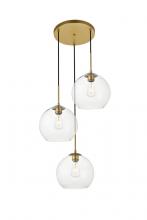  LD2214BR - Baxter 3 Lights Brass Pendant with Clear Glass