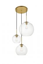  LD2218BR - Baxter 3 Lights Brass Pendant with Clear Glass