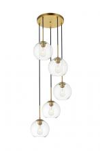  LD2226BR - Baxter 5 Lights Brass Pendant with Clear Glass