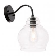  LD6192BK - Pierce 1 Light Black and Clear Seeded Glass Wall Sconce