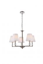  LD7024D25SN - Bethany 5 Lights Pendant in Satin Nickel with White Fabric Shade