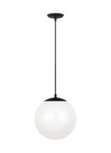  6022EN3-112 - Leo - Hanging Globe 1-Light LED Large Pendant in Midnight Black Finish with Smooth White Glass Shade