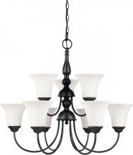  60/1843 - Dupont - 9 Light 2 Tier Chandelier with Satin White Glass - Dark Chocolate Bronze Finish