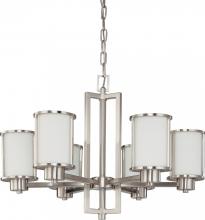  60/2853 - Odeon - 6 Light (convertible up with down) Chandelier with Satin White Glass - Brushed Nickel Finish