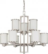  60/2855 - Odeon - 9 Light Chandelier with Satin White Glass - Brushed Nickel Finish