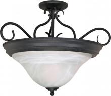  60/384 - Castillo - 3 Light Semi-Flush with Alabaster Swirl Glass - Textured Flat Black Finish