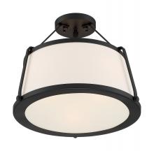  60/6998 - Cutty - 3 Light Semi-Flush with Fabric Shade - Matte Black Finish