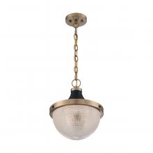  60/7060 - Faro - 1 Light Pendant with Clear Prismatic Glass - Burnished Brass and Black Accents Finish