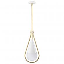  60/7923 - Admiral 1 Light Pendant; 10 Inches; Matte White and Natural Brass Finish; White Opal Glass