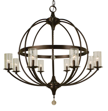  1078 MB/F - 8-Light Mahogany Bronze/Frosted Glass Compass Foyer Chandelier