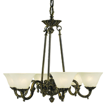  7886 FB/WH - 6-Light French Brass Napoleonic Dining Chandelier