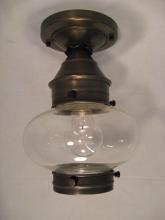  2024-AB-MED-CLR - Onion Flush No Cage Antique Brass Medium Base Socket Clear Glass
